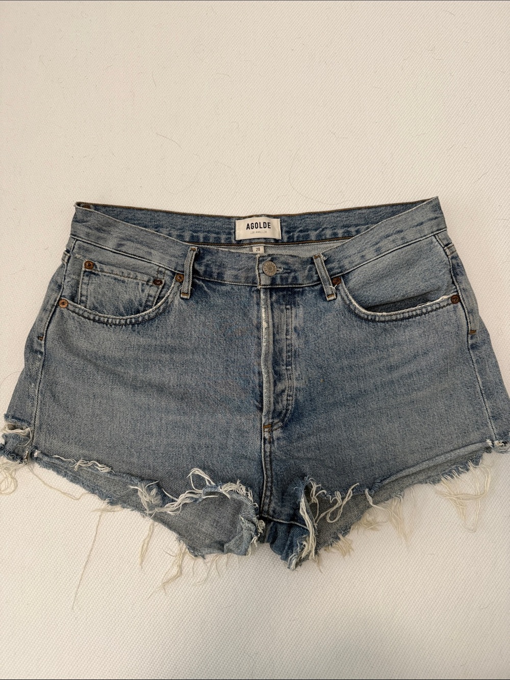 Agolde Parker Blue Distressed High-Rise Jean Shorts